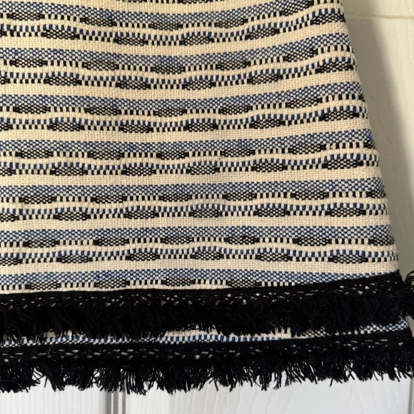 Lush Blue Cream Striped Fringe Hem Mini Skirt Size Small Boho Cotton Blend - Picture 2 of 7